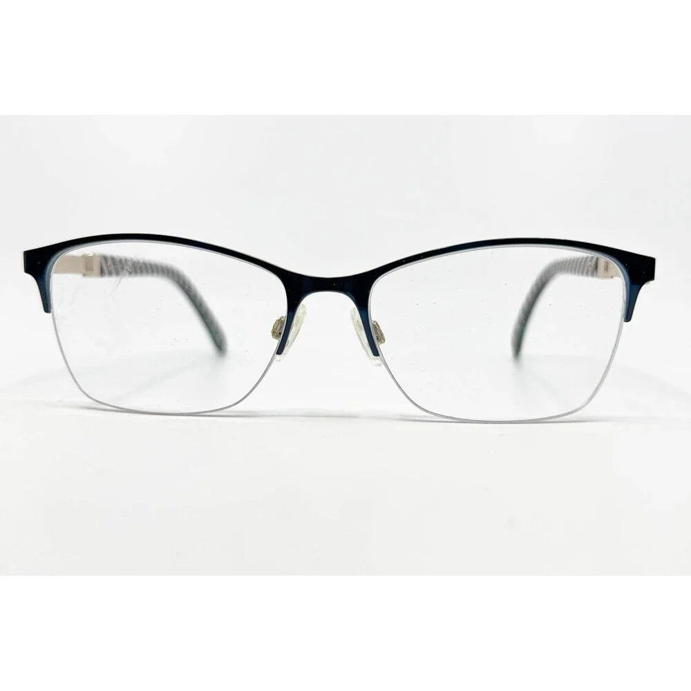 Lulu Guinness Eyeglasses Women Teal Striped Half Rim L794 52-16-135